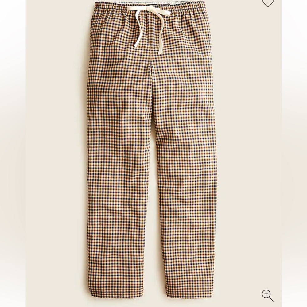 J. Crew 10P Italian Stretch Wool Pull On Trousers Navy Brown Check Tollegno 1900